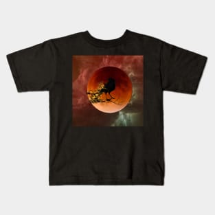 Halloween Design, Harvest Moon with Raven, Smoke, Crow Night Sky Halloween Moon, Lightening Kids T-Shirt